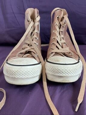 Converse High-Top Metallic Rose Gold Platform Sneakers